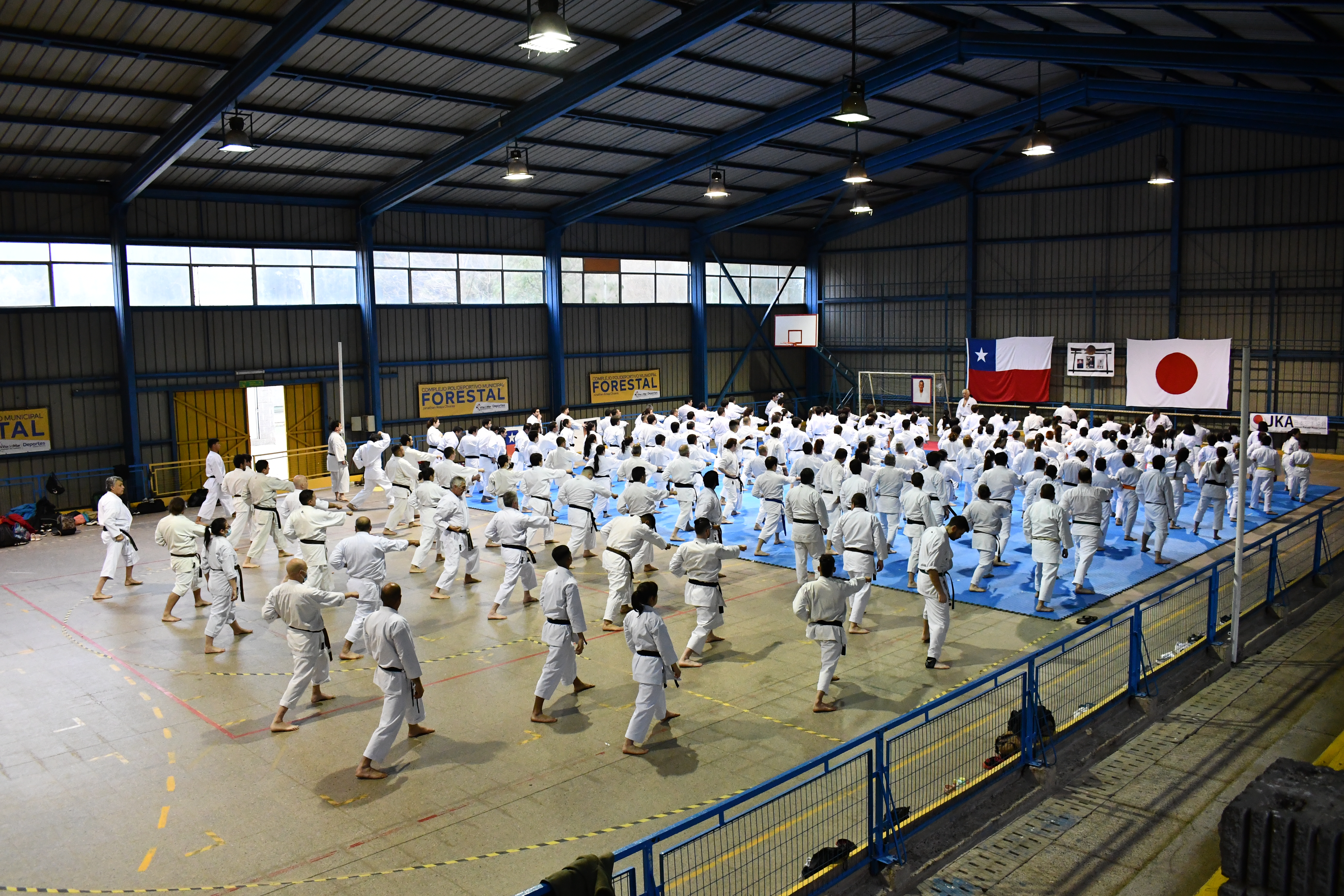 Clase grupal de karate en Samurai JKA Chile